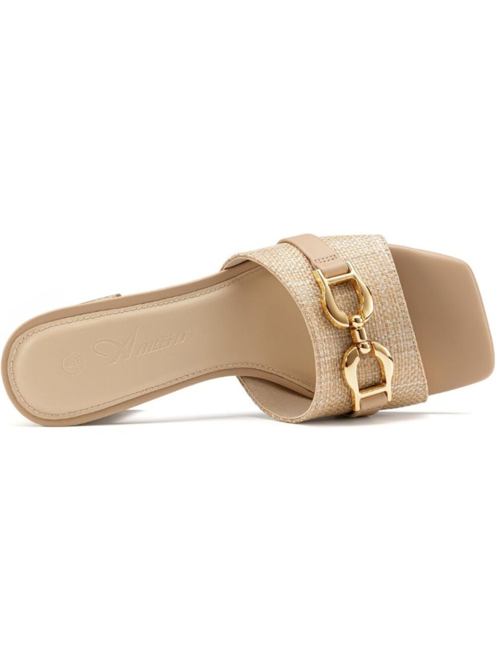 Athlefit Raffia Block Heel Mules Women Square Open Toe Chain Sandals